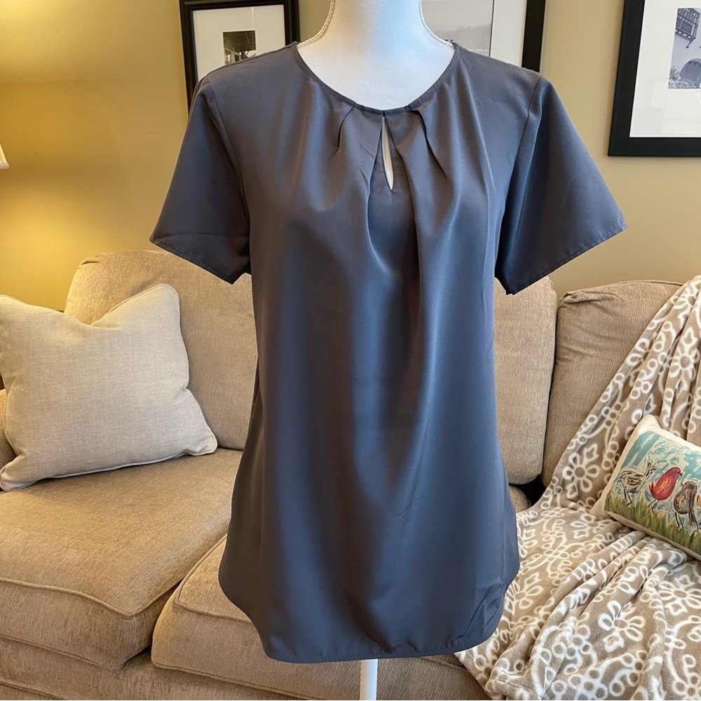Lands End Gray Short Sleeve Pullover Blouse Size 14